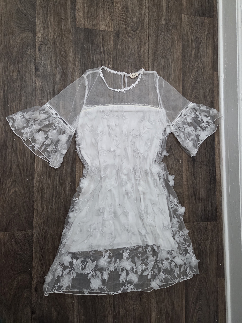 POL SizeL White Floral Sheer Lace Women’s Top Dress